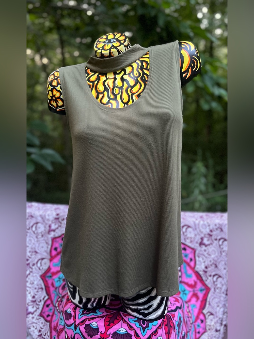 a.n.a Olive Green Sleeveless Mock Neck Tank